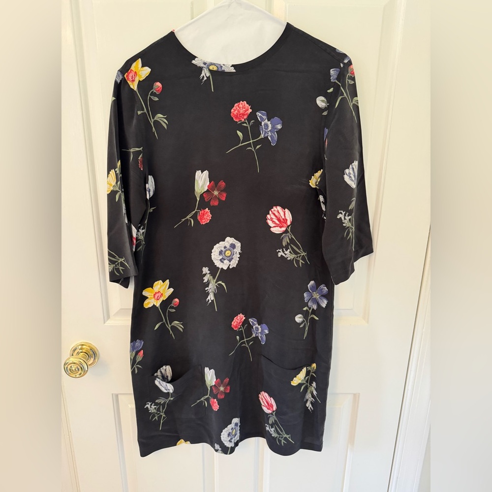 Equipment Black Floral Silk Dress Size Small